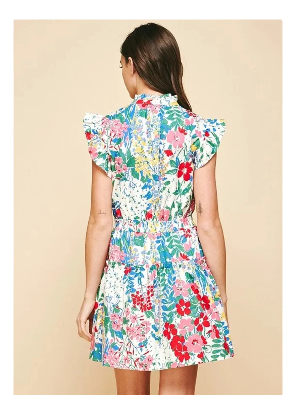 Pinch White Floral Ruffle-Sleeve Mini Dress